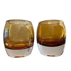 Cognac Brown to Amber Votive Heavy Glass Candle Holders Set of 2